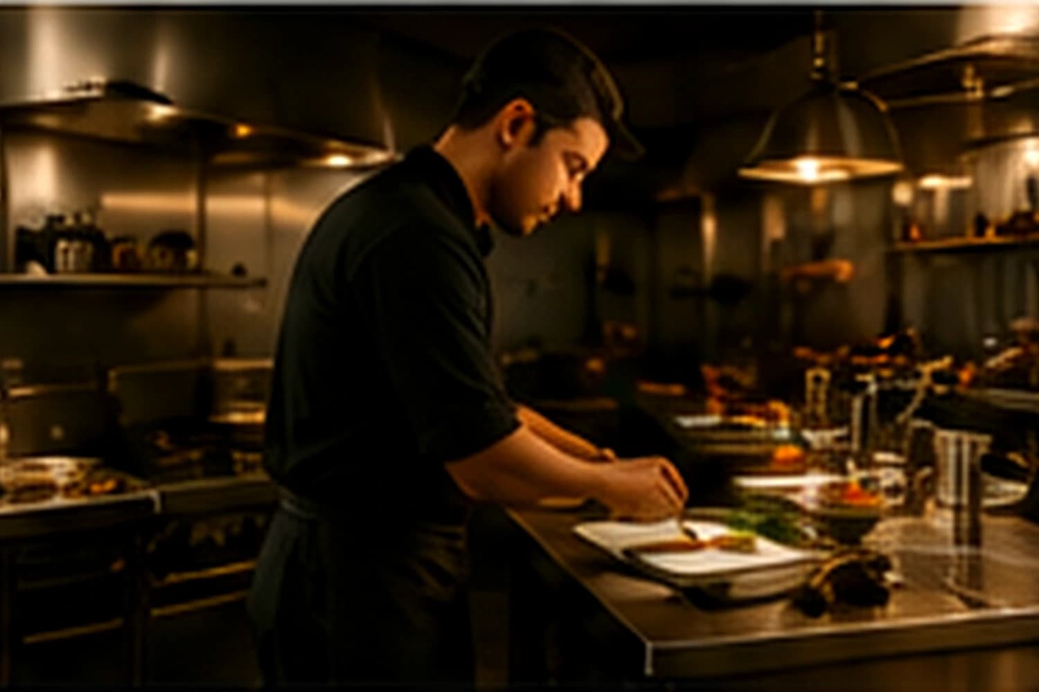 Employé complétant les tâches de fermeture en cuisine